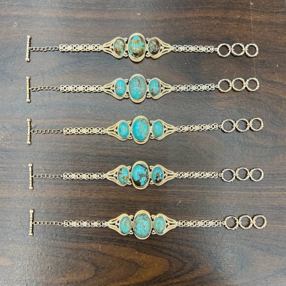Paul Deasy Gem Gold-Plated Oval Turquoise Bracelet Fits 7" - 8" [Lot of 5] - Picture 3 of 4